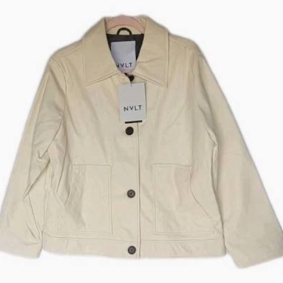 NWT NVLT Vegan Leather Trucker Jacket - Ivory - L or XL - Picture 1 of 2